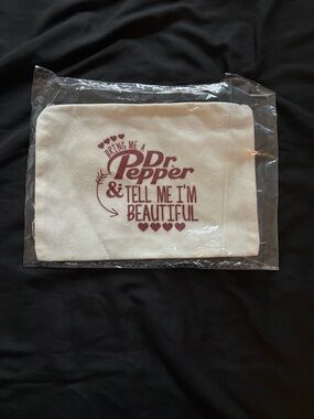 Dr Pepper Canvas Zipper Pouch - Cream with Maroon Print